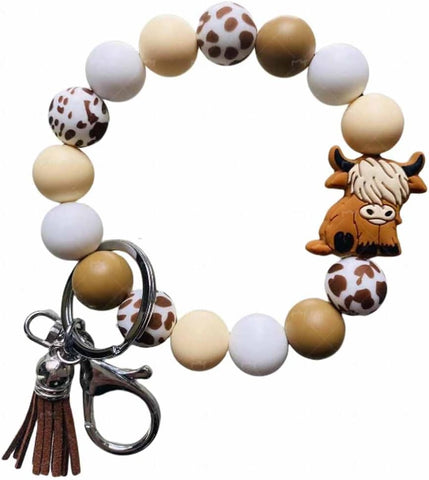Cow Print Silicone Bead Wristlet Keychain – Cute, Fun & Functional