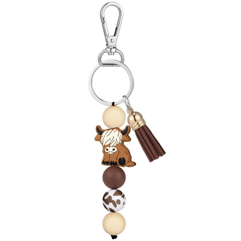 Highland Cow Silicone Bead Keychain – Western Charm with a Modern Twis