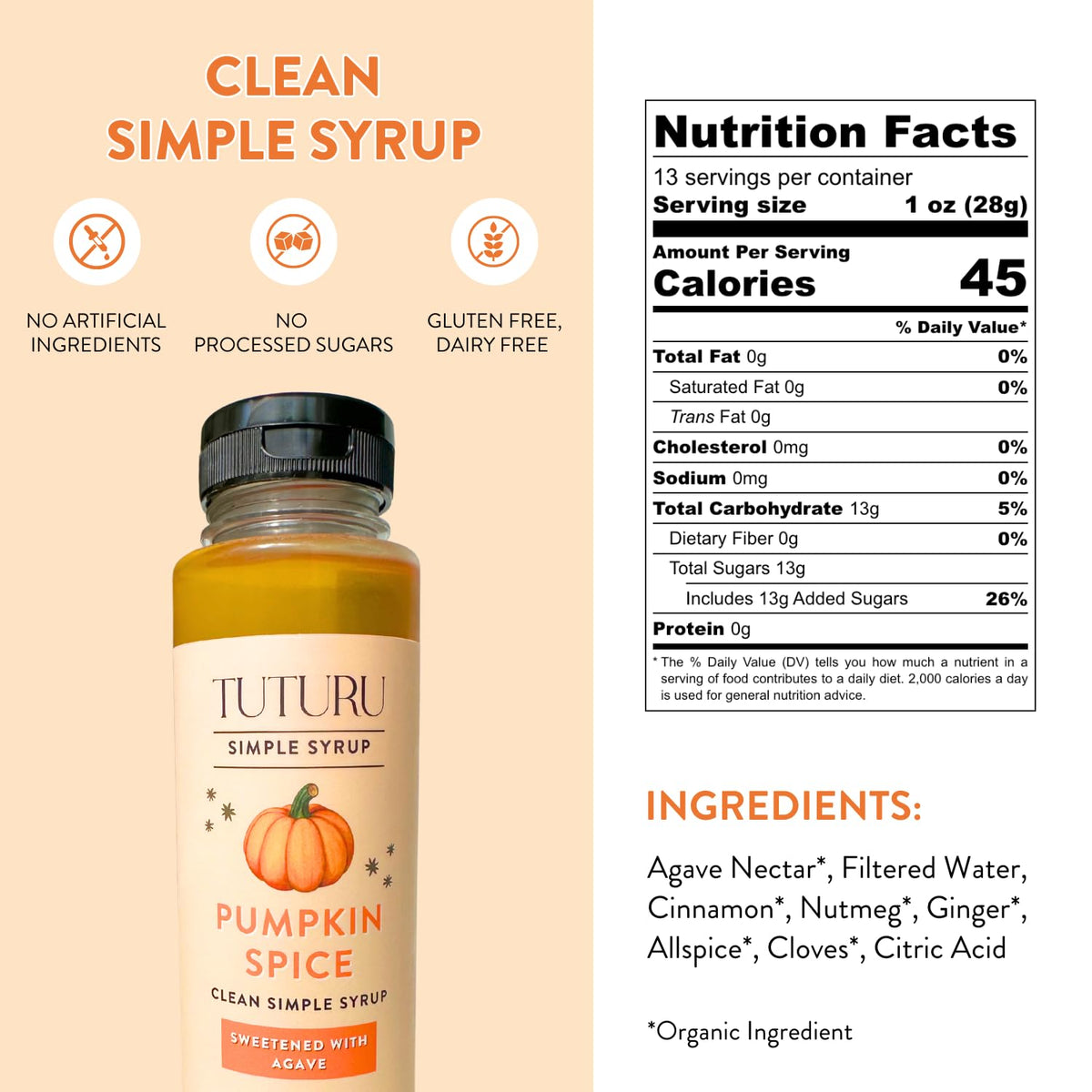 Pumpkin Spice Agave Simple Syrup for Coffee - 13.5 oz