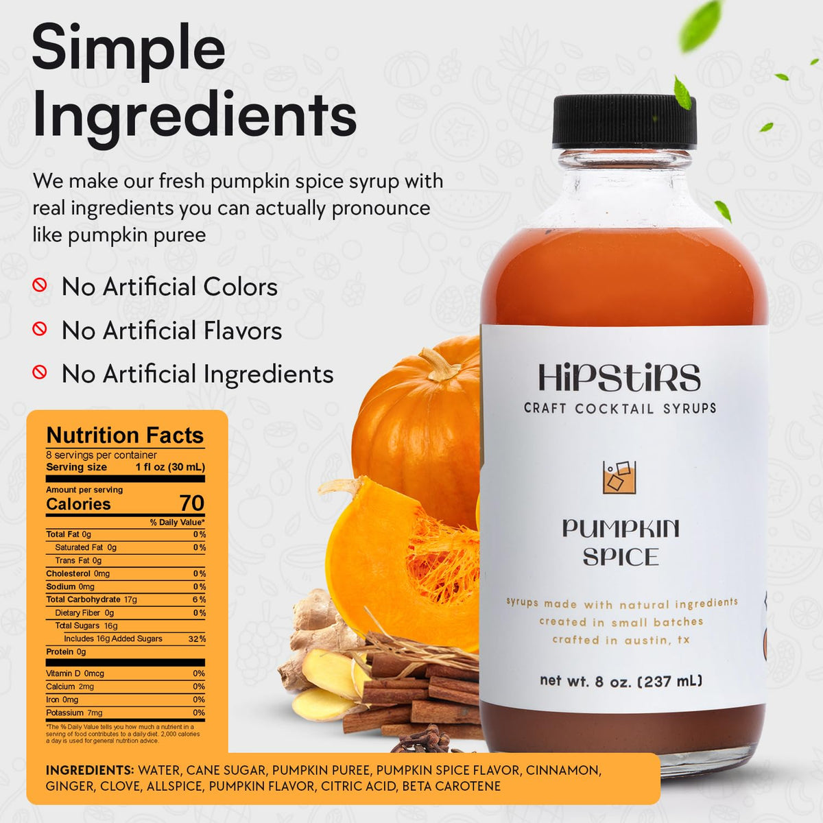 HipStirs Pumpkin Spice Syrup – 8 oz Bottle