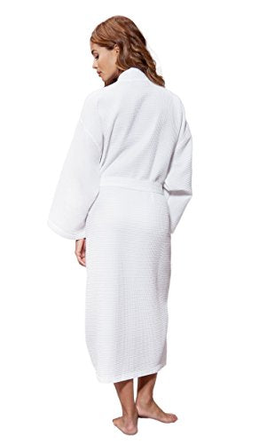 Lightweight Long Waffle Kimono Unisex Spa Robe (One Size, White)