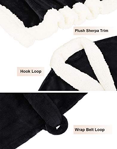 Women's Plush Sherpa Robe Long (Black)