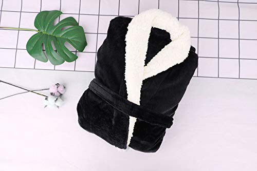 Women's Plush Sherpa Robe Long (Black)