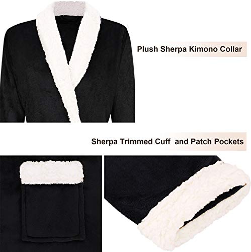 Women's Plush Sherpa Robe Long (Black)