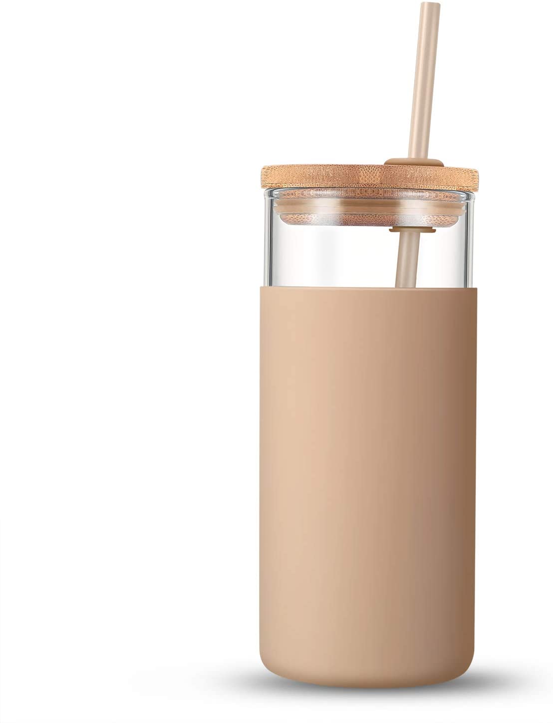 Glass Tumbler Water Bottle w/ Silicone Sleeve and Straw 20oz (Amber)