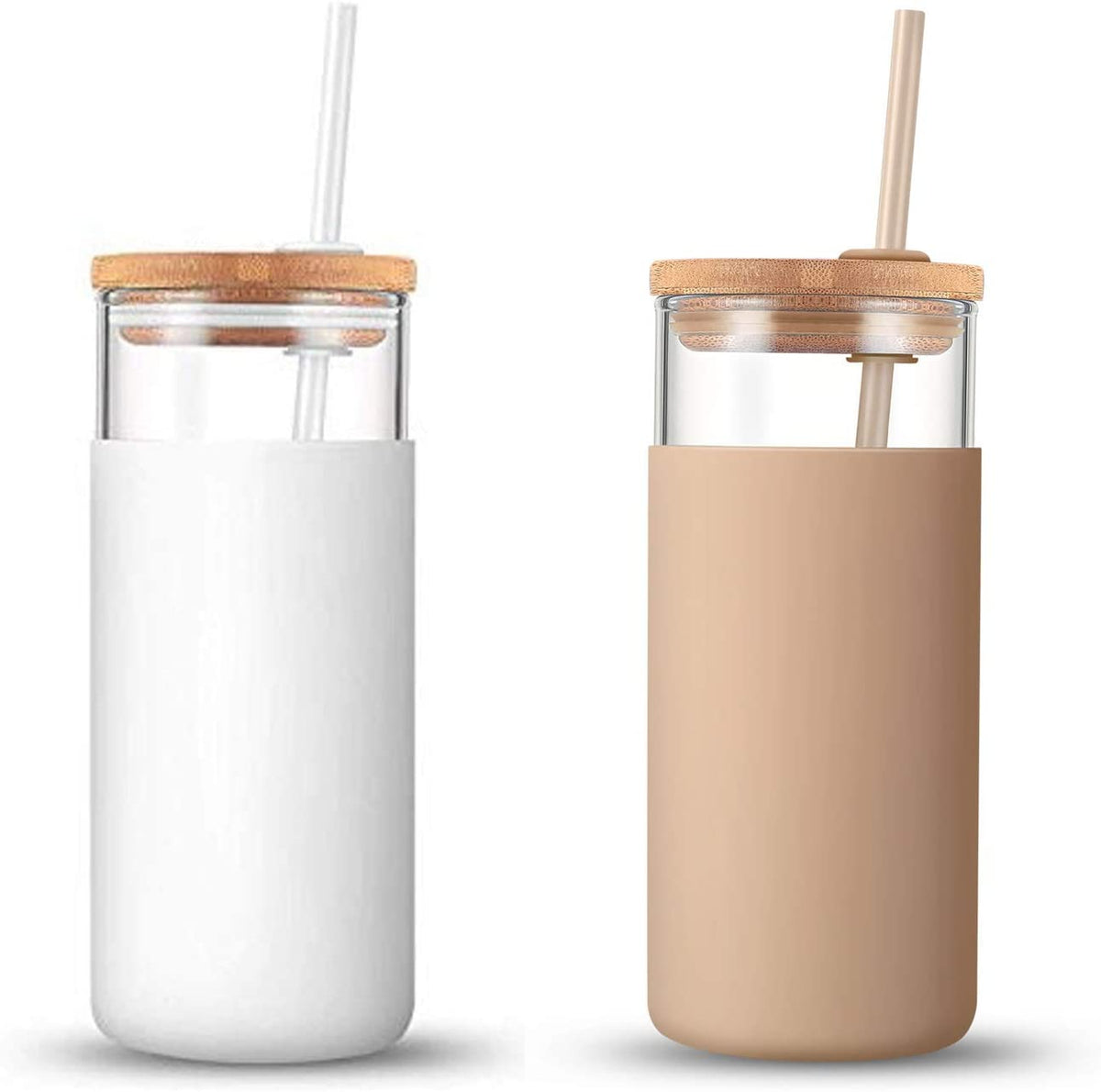 Glass Tumbler Water Bottle w/ Silicone Sleeve and Straw 20oz (Amber)