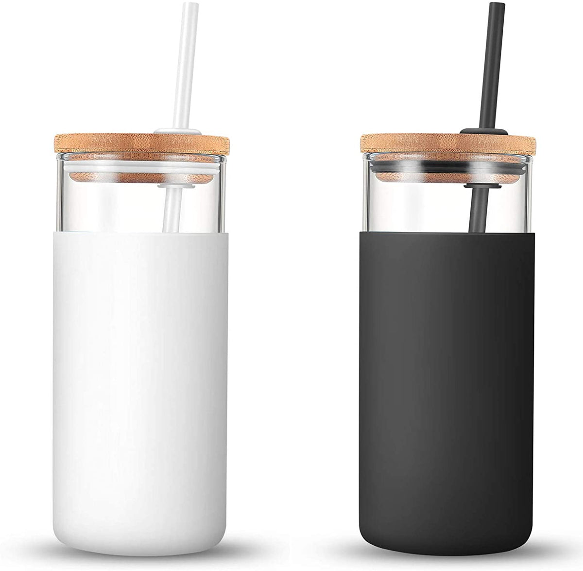 Glass Tumbler Water Bottle w/ Silicone and Straw 20oz (White)