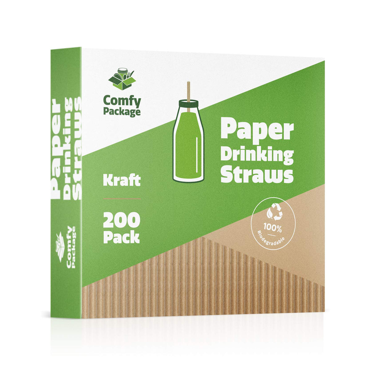Kraft Paper Drinking Straws 100% Biodegradable & Ink-free, (200 Pack)